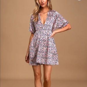 Express Yourself Blush Pink Floral Print Satin Babydoll Dress